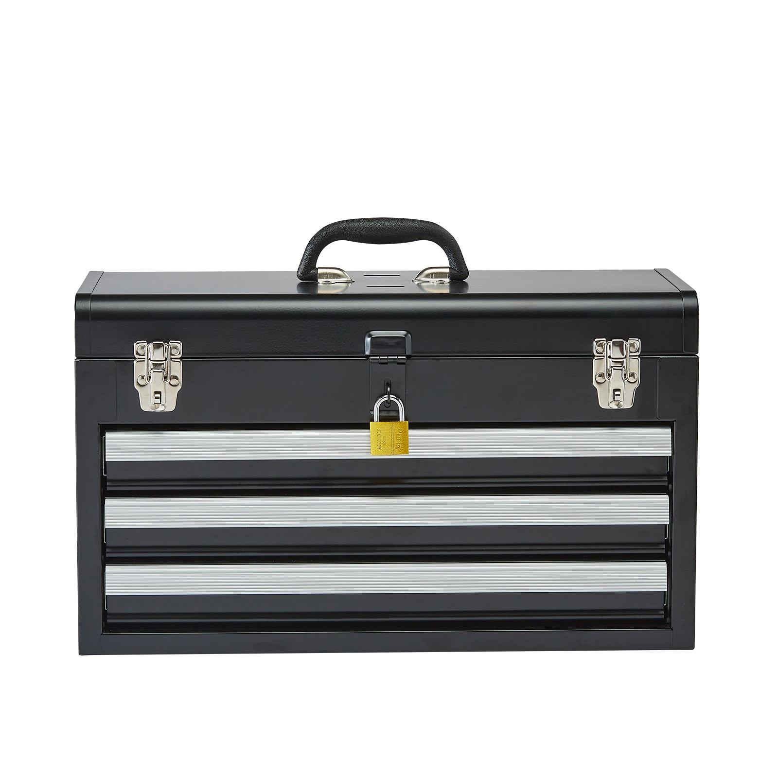 Tool Box 20.5-inch Portable Metal Tool Box With 3 Drawers Tool Organizer Black_voghion.com